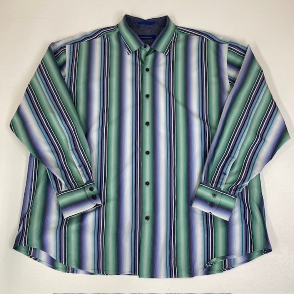 Tommy Bahama Button Down Shirt Striped Cotton Silk XXL